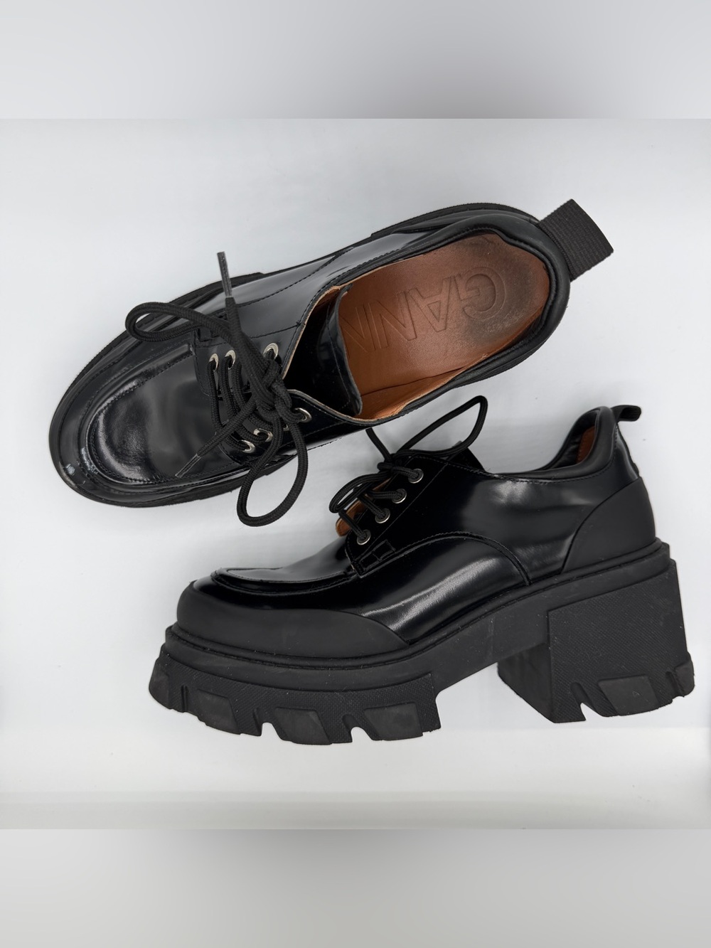 Ganni Chunky Heel Derby Loafers Black Whimsygoth Punk Emo Indie EU 41 US 11